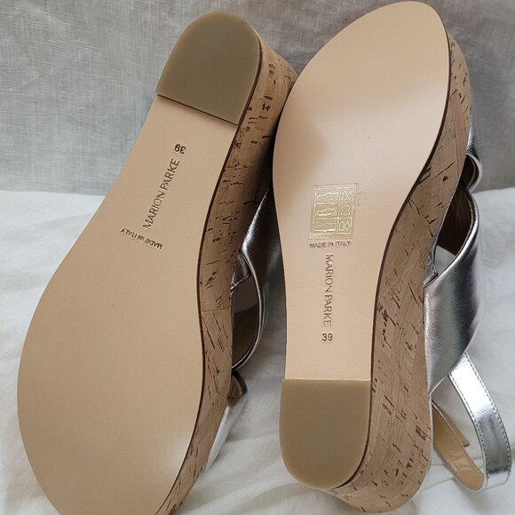 Marion Parke Metallic Slingback Platform Wedge Sandal - Picture 4 of 10